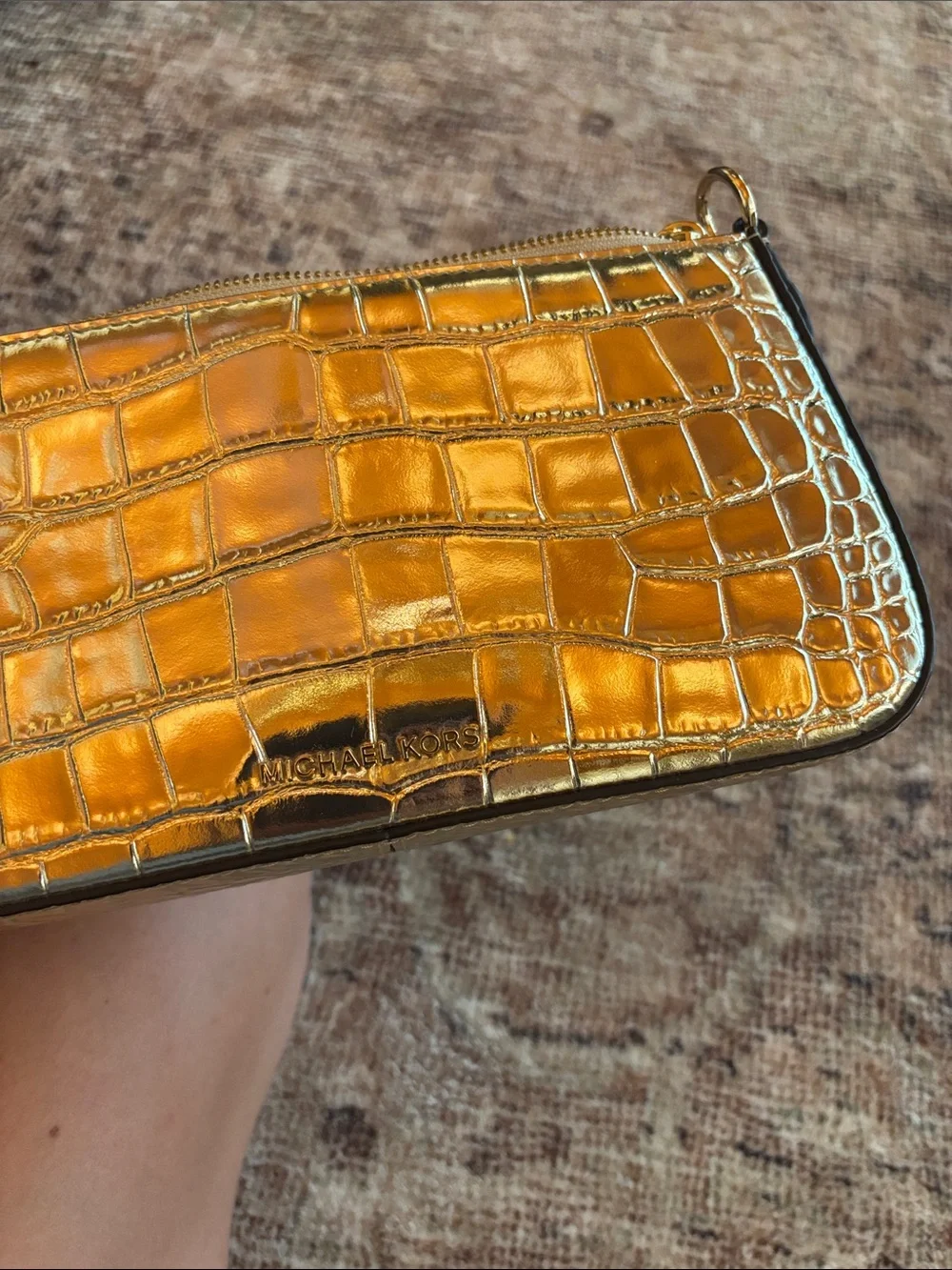 Michael Kors Gold Croc-Embossed Chain Shoulder Clutch